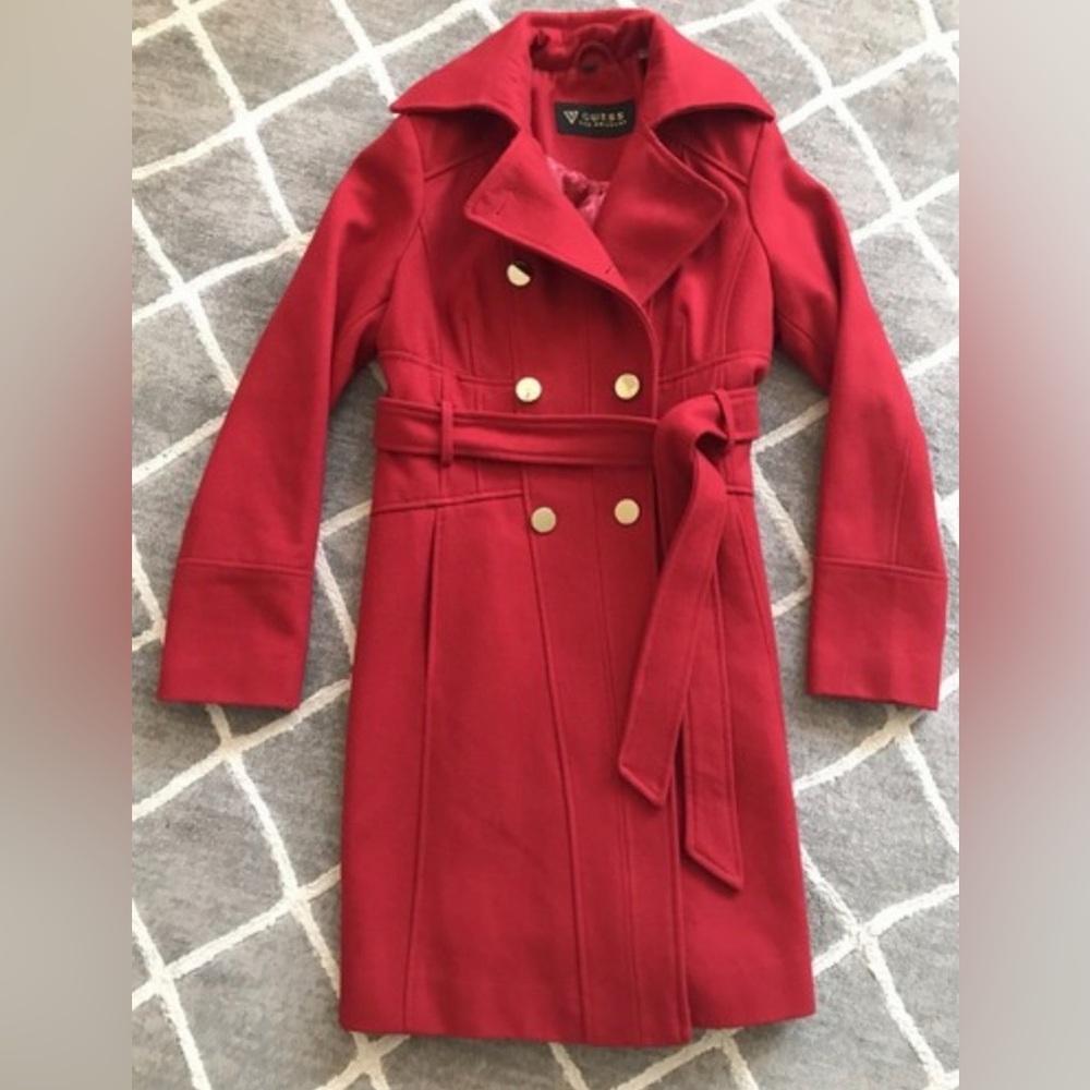 Guess Women's Vibrant Red Trench Coat. Wool blend